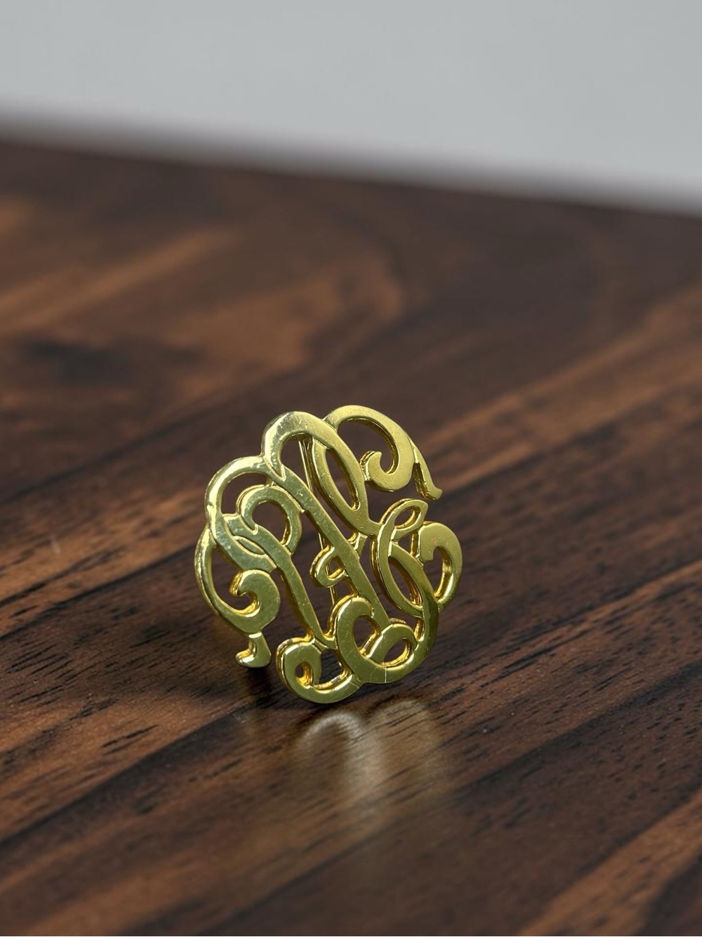 Vintage Carolee Gold Tone Scroll Monogram Brooch Pin Signed